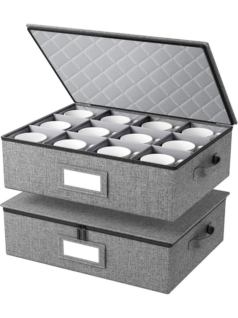 Stackable Mug Storage Box with Hard Shell & Dividers, Holds 12 Mugs & Cups - 2